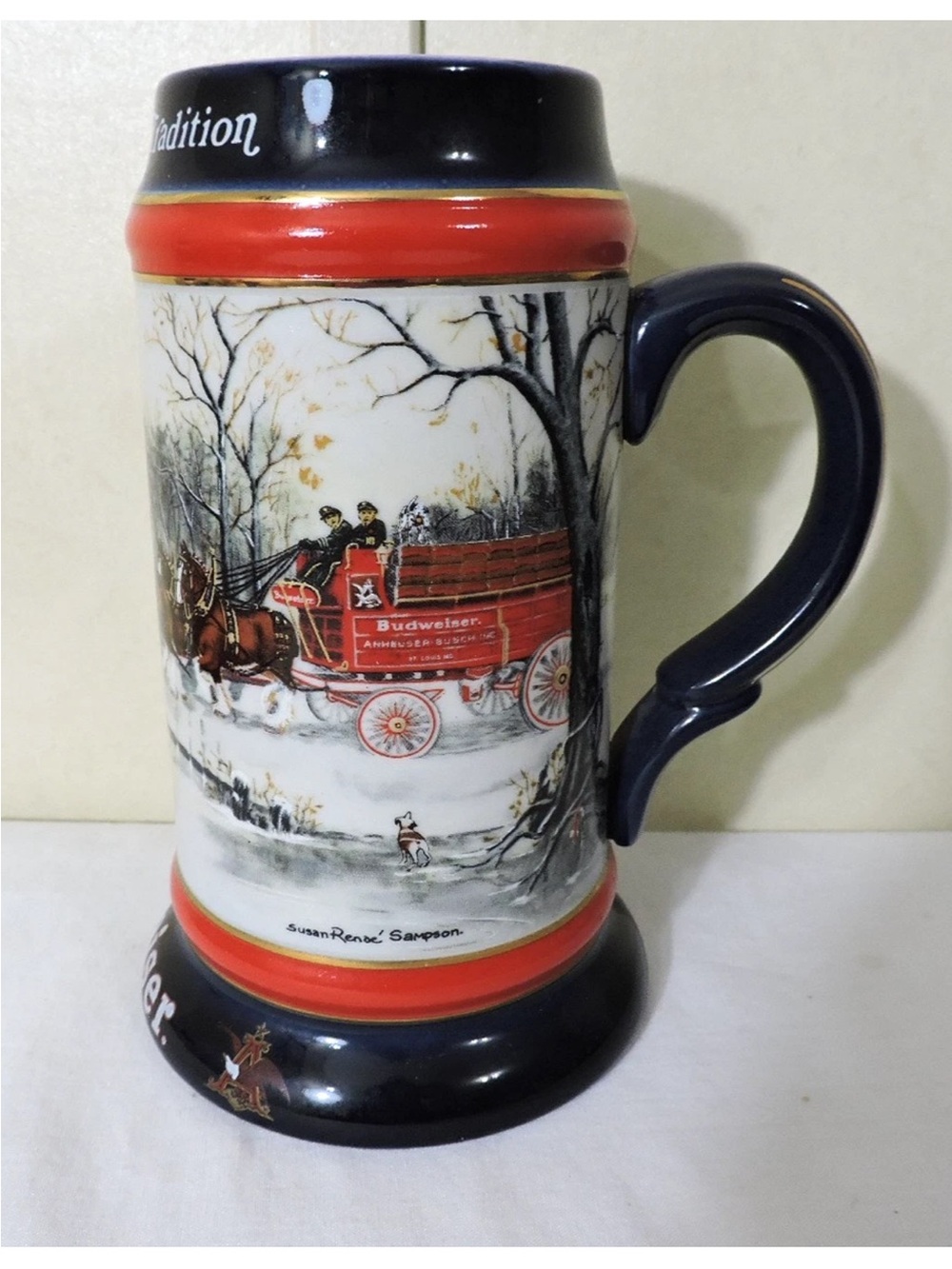 Vintage 1990 Budweiser Beer Stein Holiday Beer Stein Ceramarte Collector's